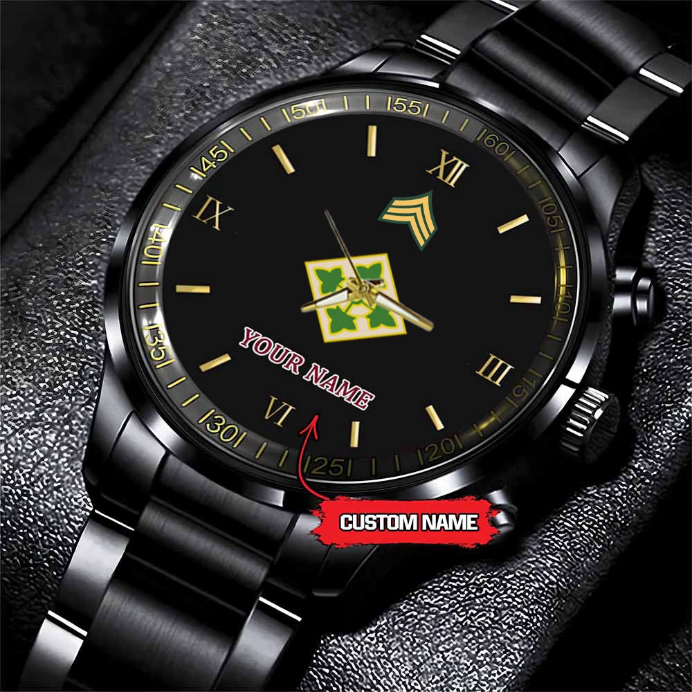 Army Watch, Army 4Th Infantry Division Custom Black Fashion Watch Proudly Served Gift, Military Watches, Us Army Watch