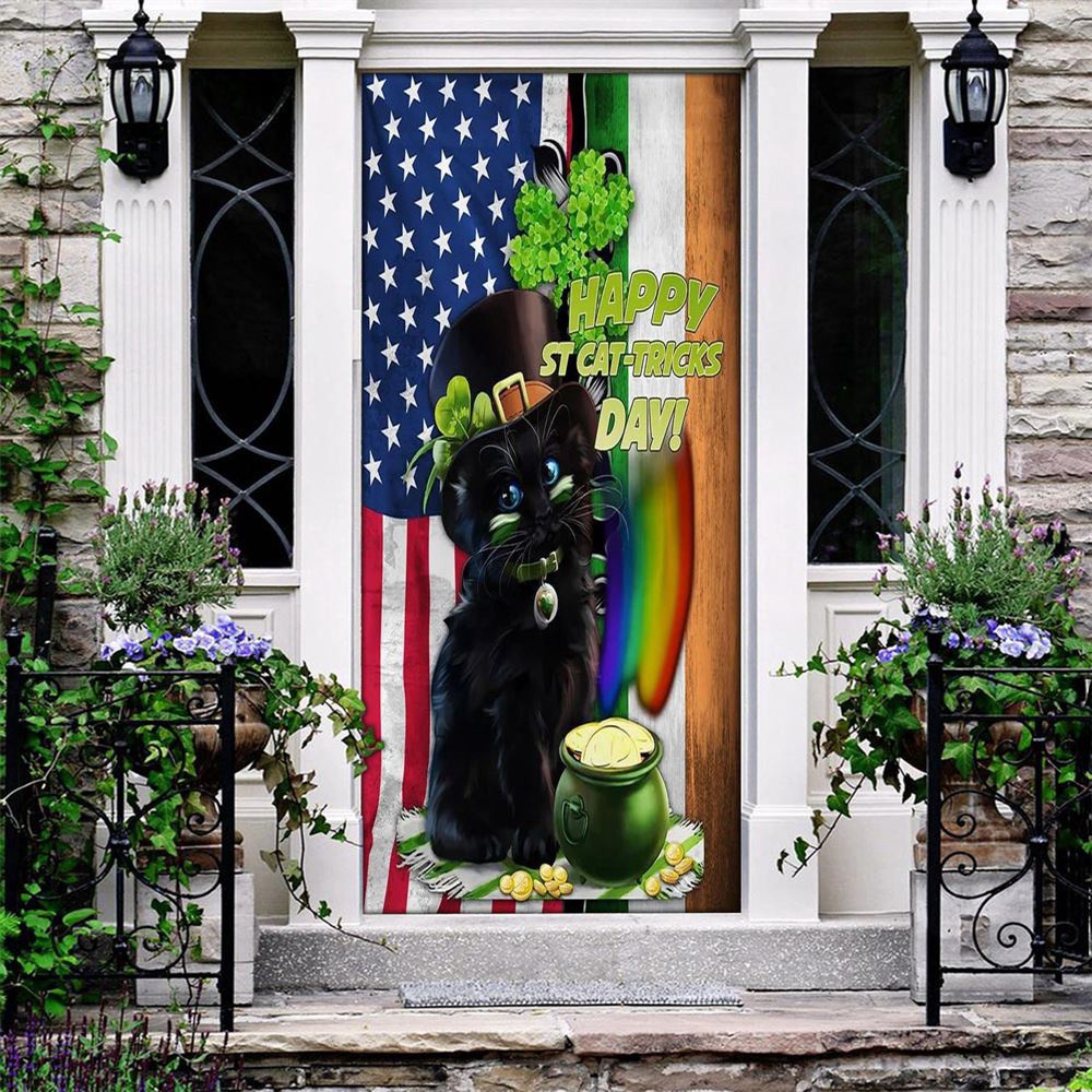 Black Cat Door Cover, St Patrick’s Day Door Cover, St Patrick’s Day Door Decor