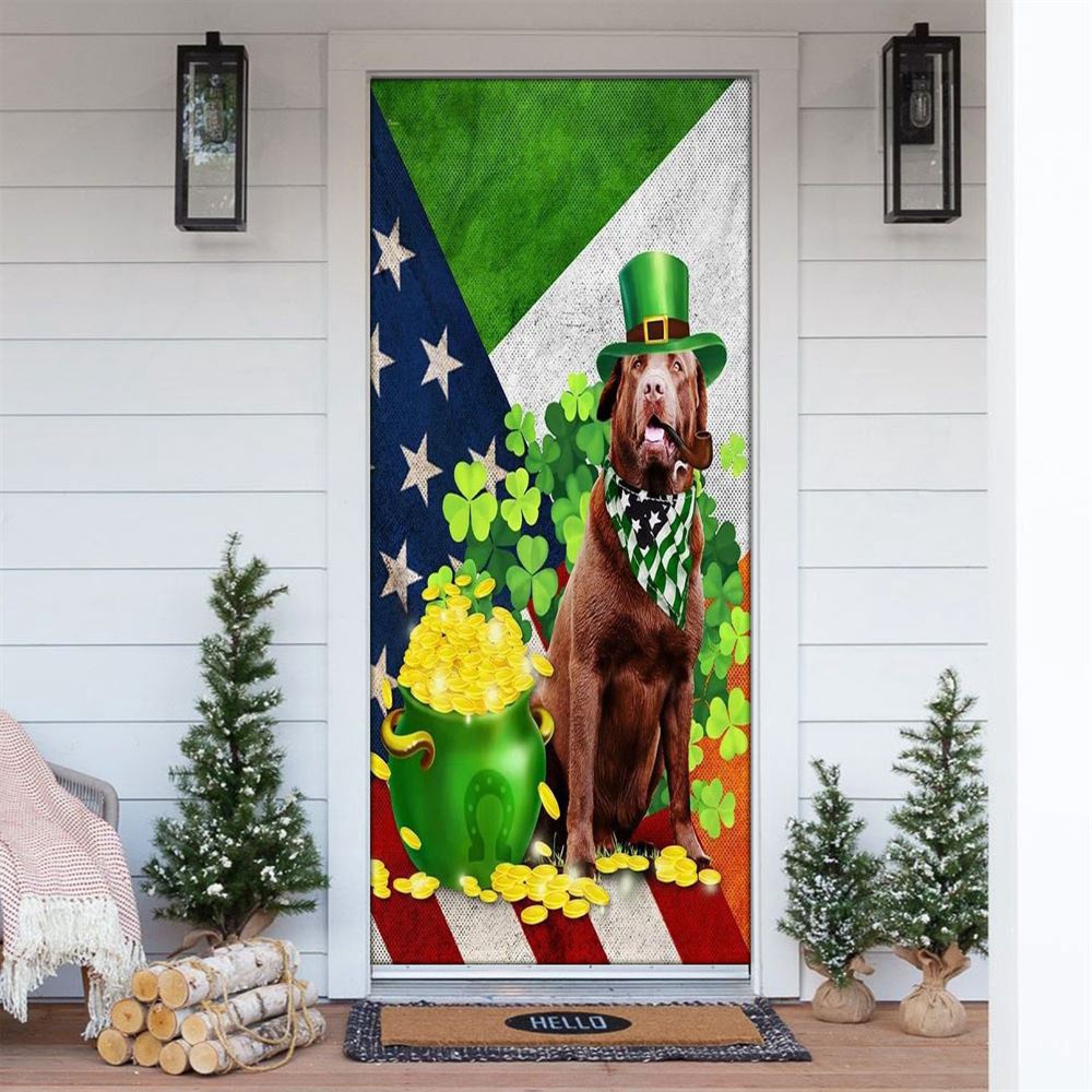 Chocolate Labrador Happy St Patrick Day Door Cover, St Patrick’s Day Door Cover, St Patrick’s Day Door Decor