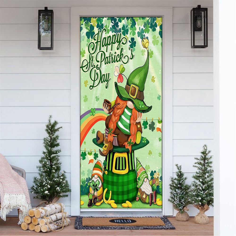 Happy St Patricks Day Gnomes Shamrocks Door Cover, St Patrick’s Day Door Cover, St Patrick’s Day Door Decor