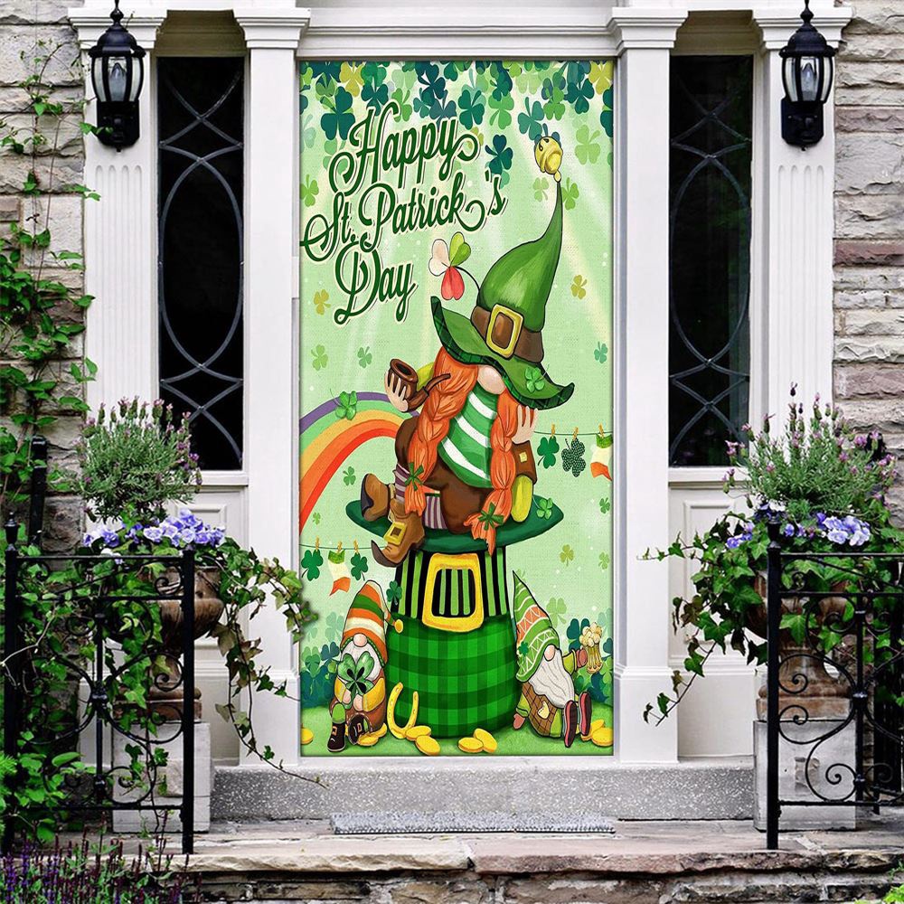 Happy St Patricks Day Gnomes Shamrocks Door Cover, St Patrick’s Day Door Cover, St Patrick’s Day Door Decor