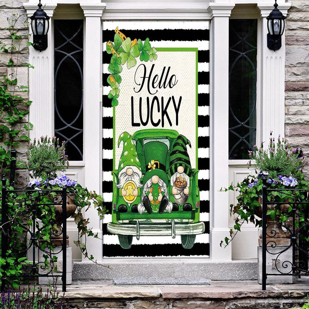 Hello Lucky Door Cover, Gift For Gnome Lovers, St Patrick’s Day Door Cover, St Patrick’s Day Door Decor
