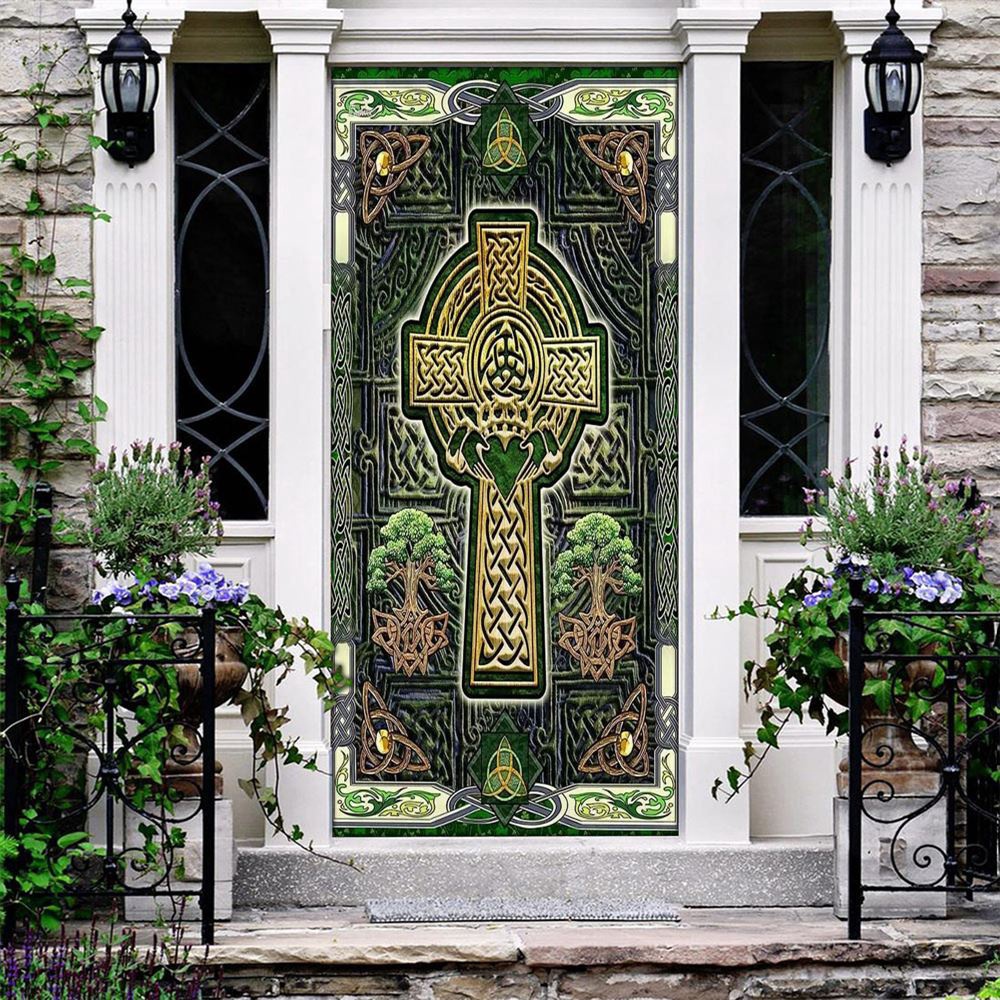 Irish Celtic Cross Happy Saint Patrick’s Day Door Cover, St Patrick’s Day Door Cover, St Patrick’s Day Door Decor
