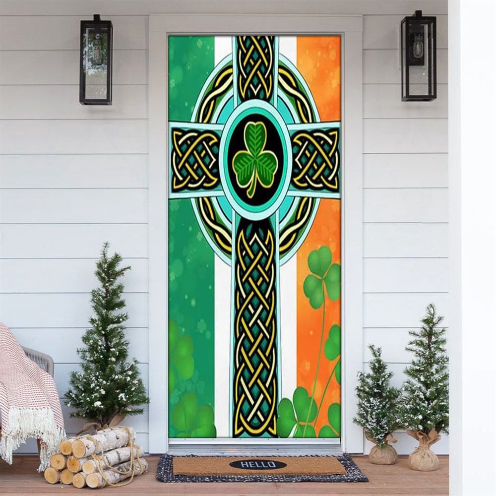 Irish Celtic Knot Cross Door Cover, St Patrick’s Day Door Cover, St Patrick’s Day Door Decor Irish Celtic Knot Cross Door Cover, St Patrick’s Day Door Cover, St Patrick’s Day Door Decor