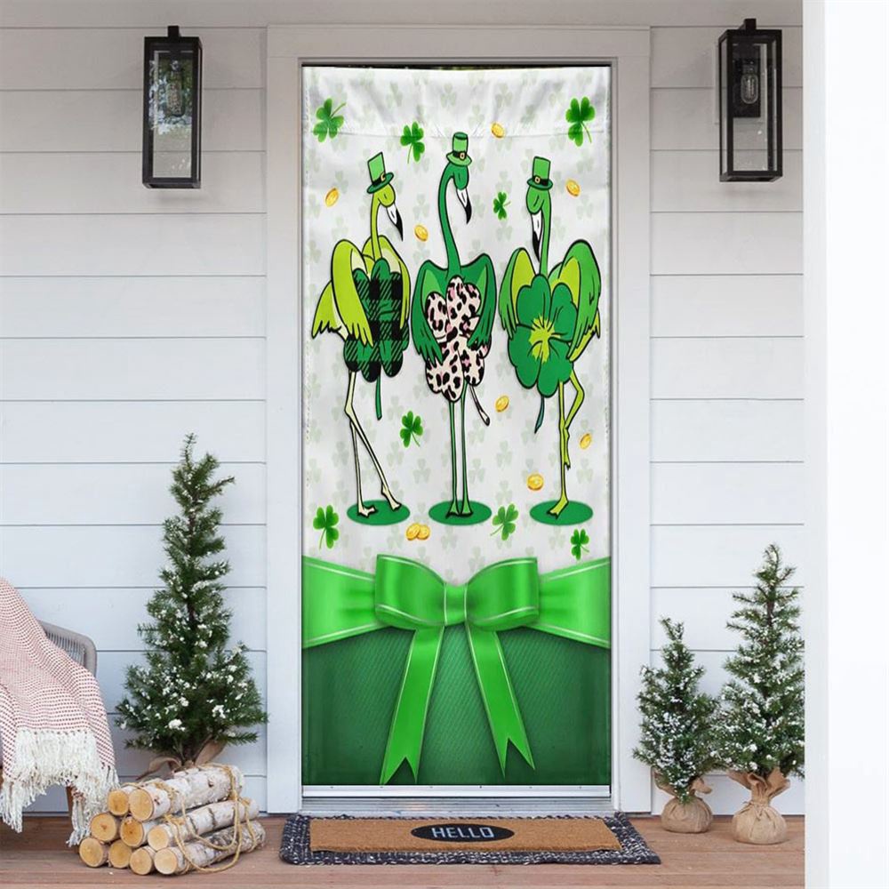 Irish Patrick’s Day Door Cover Funny Flamingo, St Patrick’s Day Door Cover, St Patrick’s Day Door Decor