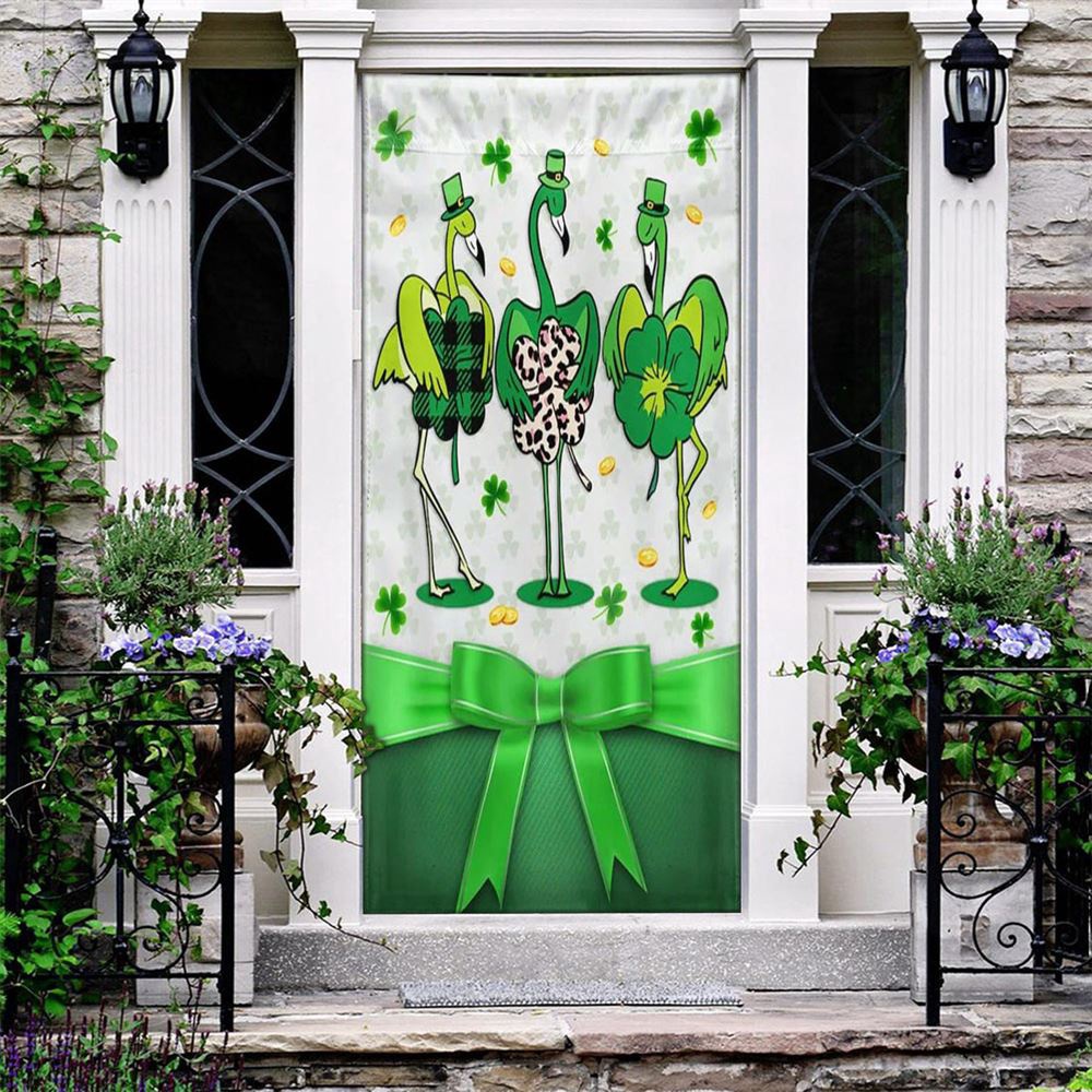 Irish Patrick’s Day Door Cover Funny Flamingo, St Patrick’s Day Door Cover, St Patrick’s Day Door Decor