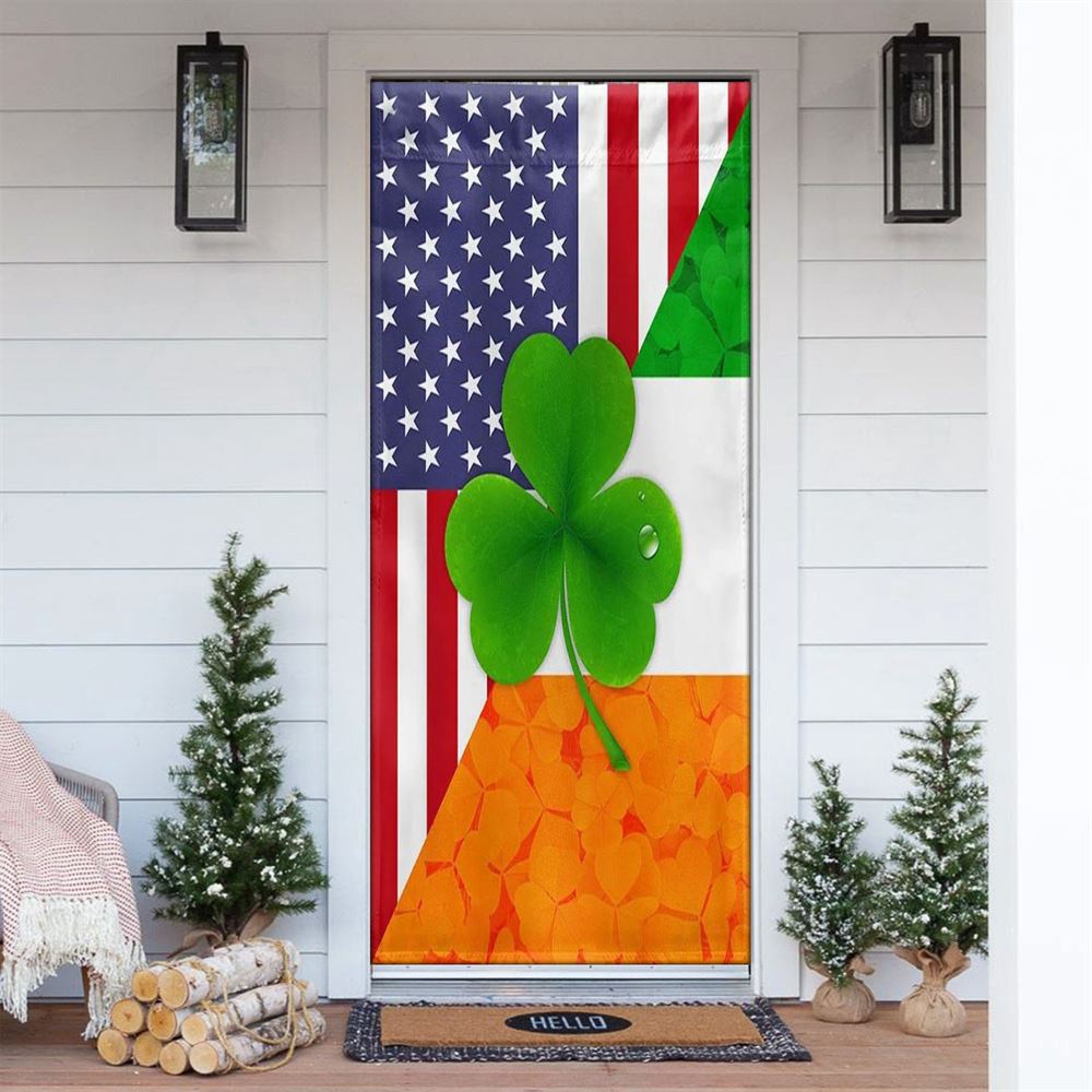 Irish Shamrock American Door Cover, St Patrick’s Day Door Cover, St Patrick’s Day Door Decor