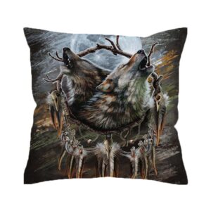 Native American Pillow Case, Howling Wolves Pillow&hellip;
