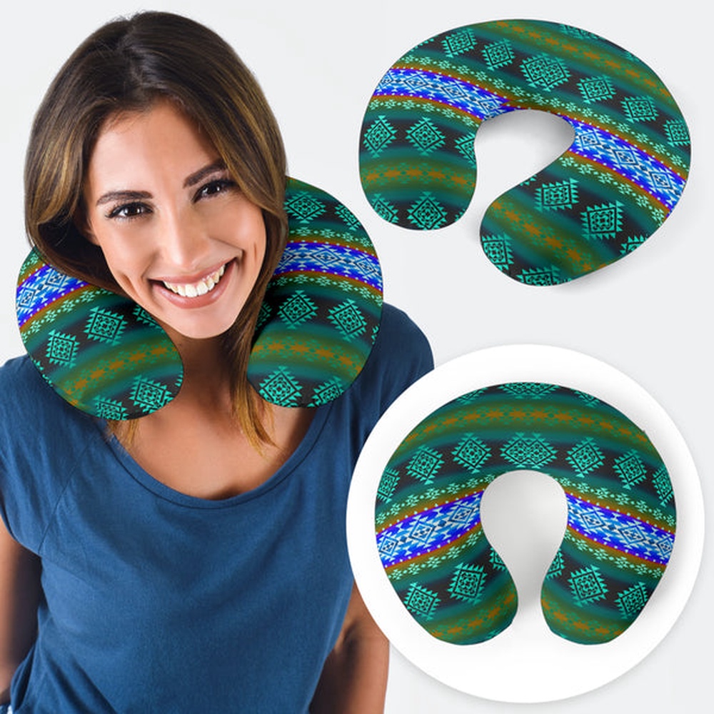 Native American Pillow Case, Pattern Blue Native U-Shaped Travel Pillow, Native American Pillow Covers Native American Pillow Case, Pattern Blue Native U-Shaped Travel Pillow, Native American Pillow Covers