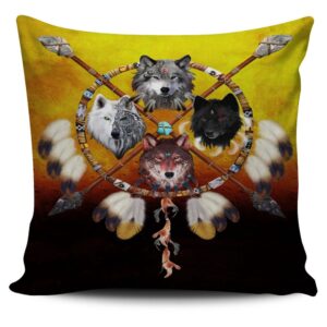 Native American Pillow Case, Wolves Warriors Native&hellip;