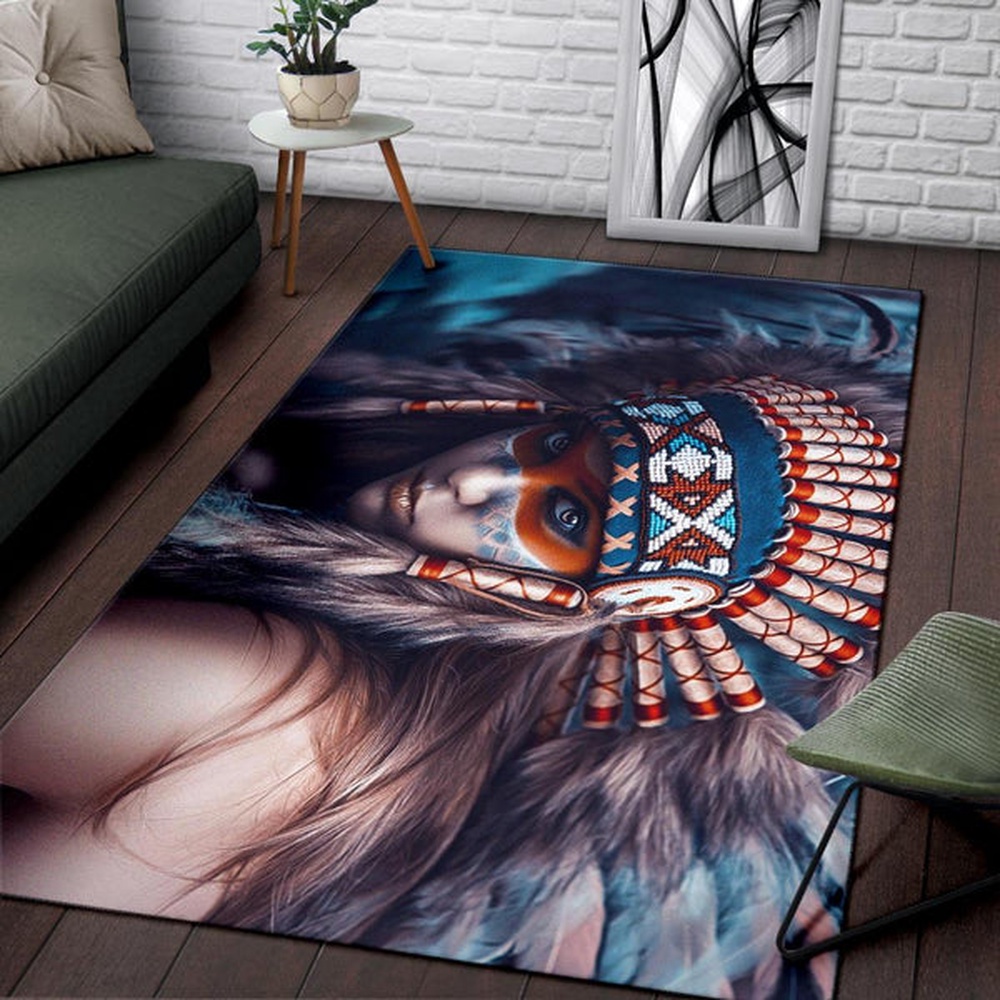 Native American Rug, Native Rugs, 3D Native Girl Native American Area Rug