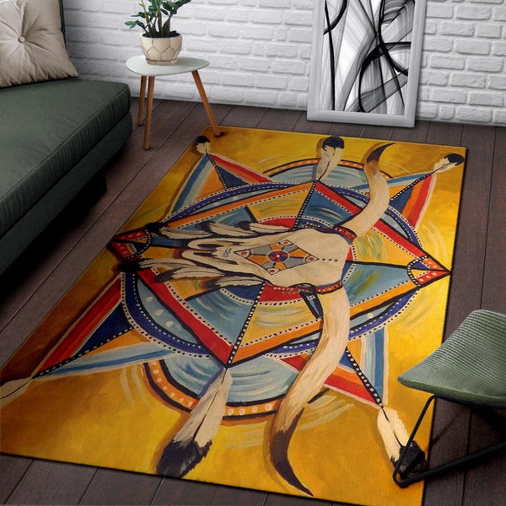 Native American Rug, Native Rugs, Bison Yellow Native American Pride Area Rug