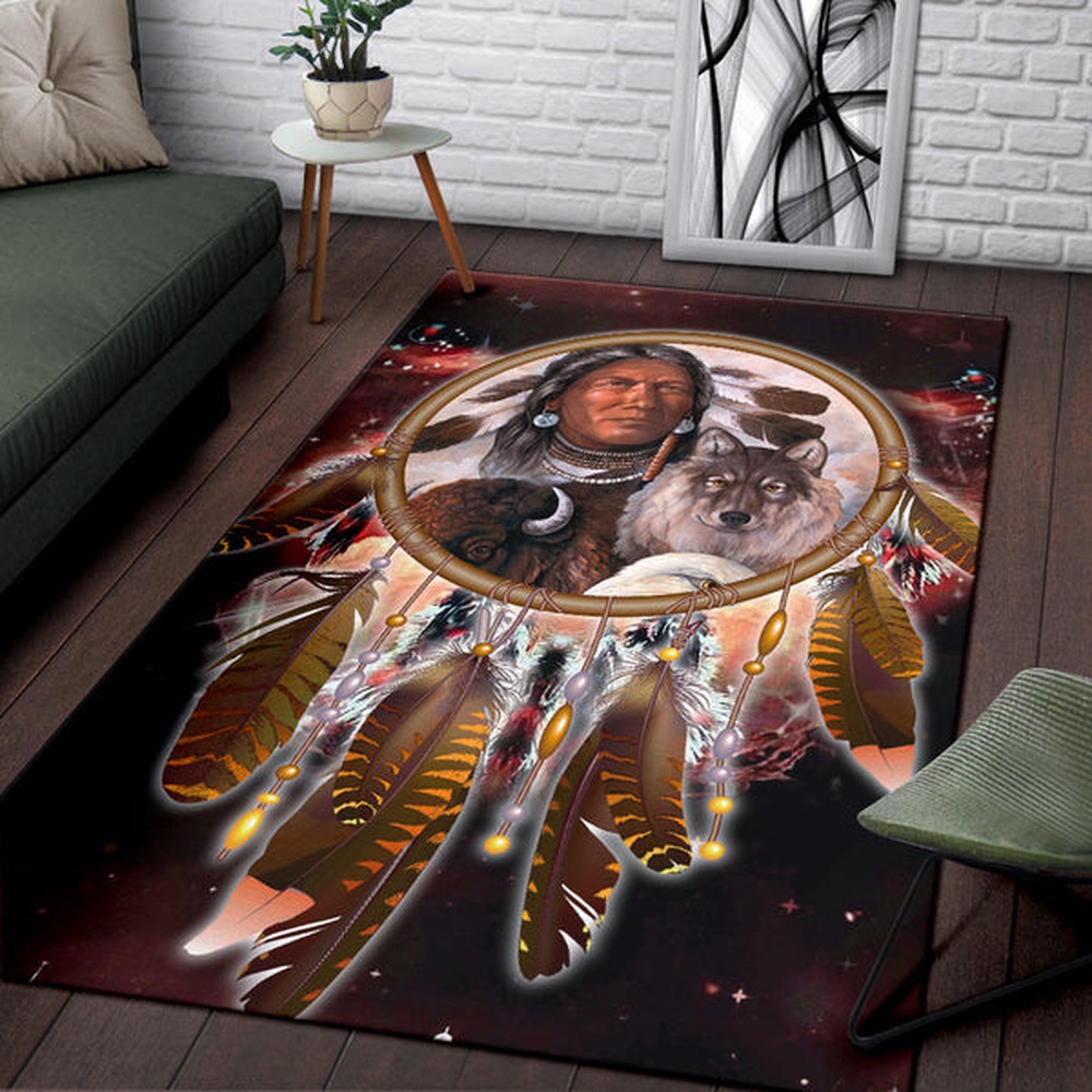 Native American Rug, Native Rugs, Chief & Animals Red Area Rug