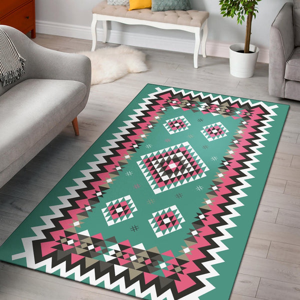 Native American Rug, Native Rugs, Ethnic Geometric Pink Pattern Area Rug