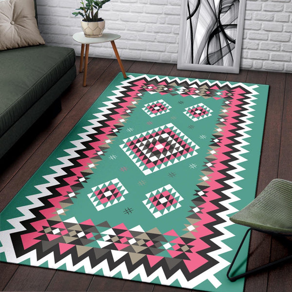 Native American Rug, Native Rugs, Ethnic Geometric Pink Pattern Area Rug