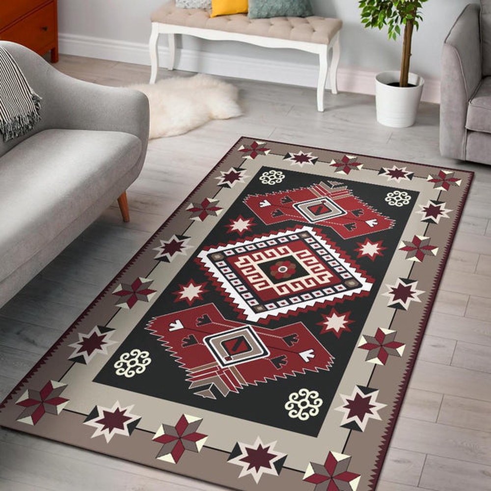 Native American Rug, Native Rugs, Ethnic Tribal Red Brown Pattern Native American Area Rug