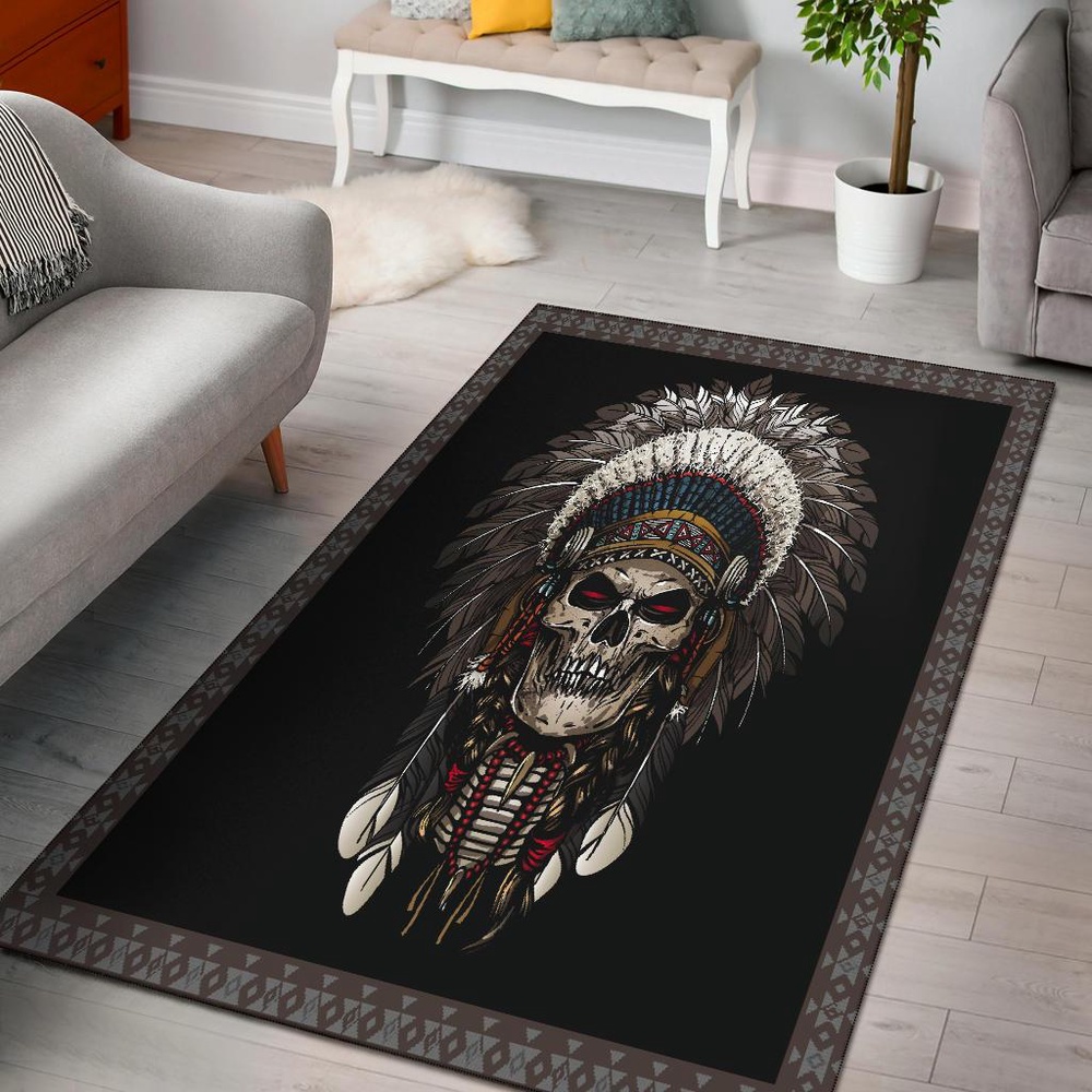 Native American Rug, Native Rugs, Feather Chief Skull Native American Area Rug
