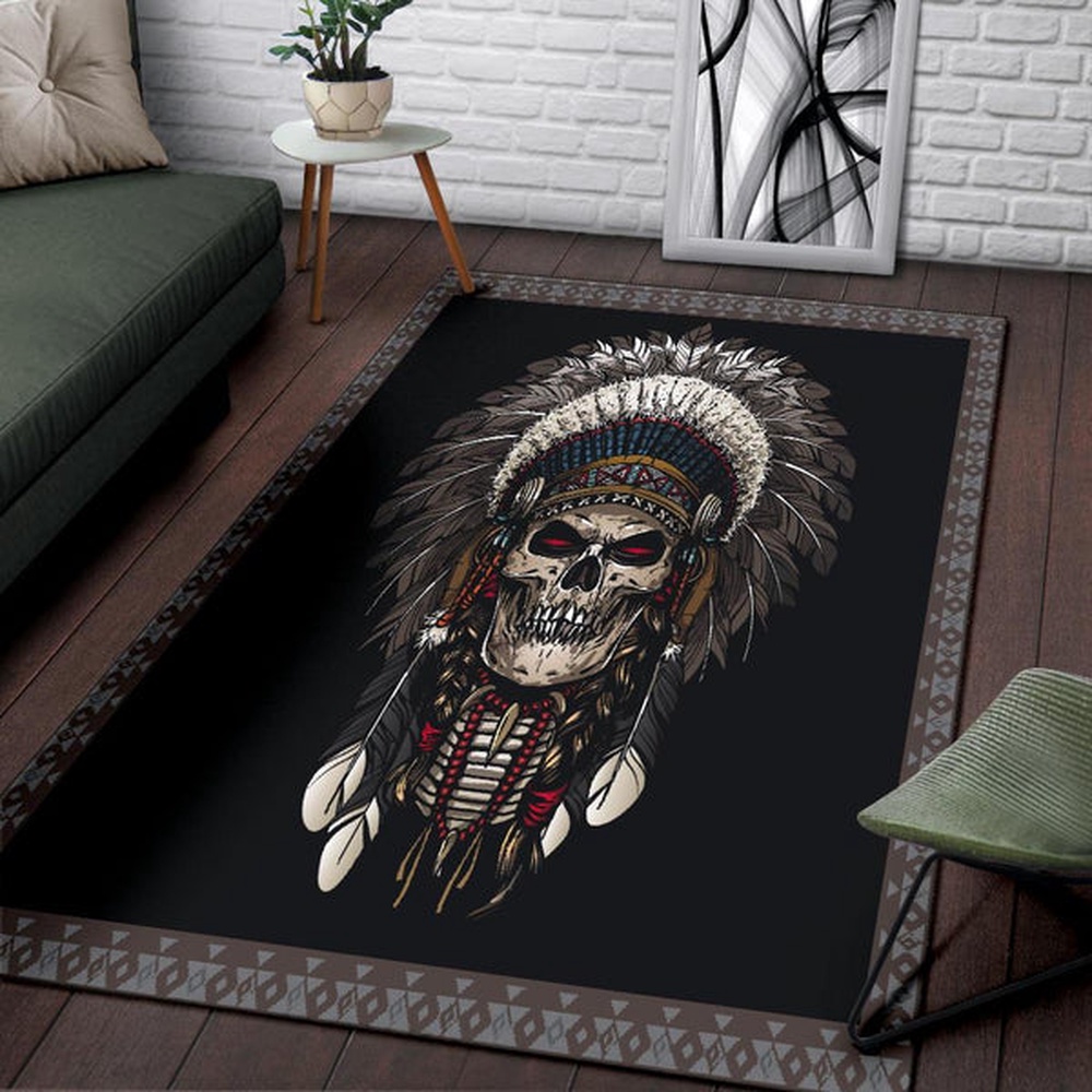 Native American Rug, Native Rugs, Feather Chief Skull Native American Area Rug