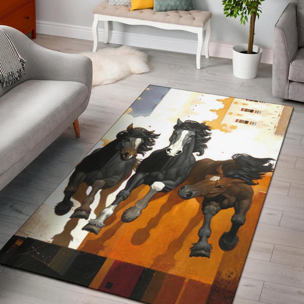 Native American Rug, Native Rugs, Horses Warrior Native American Pride Area Rug