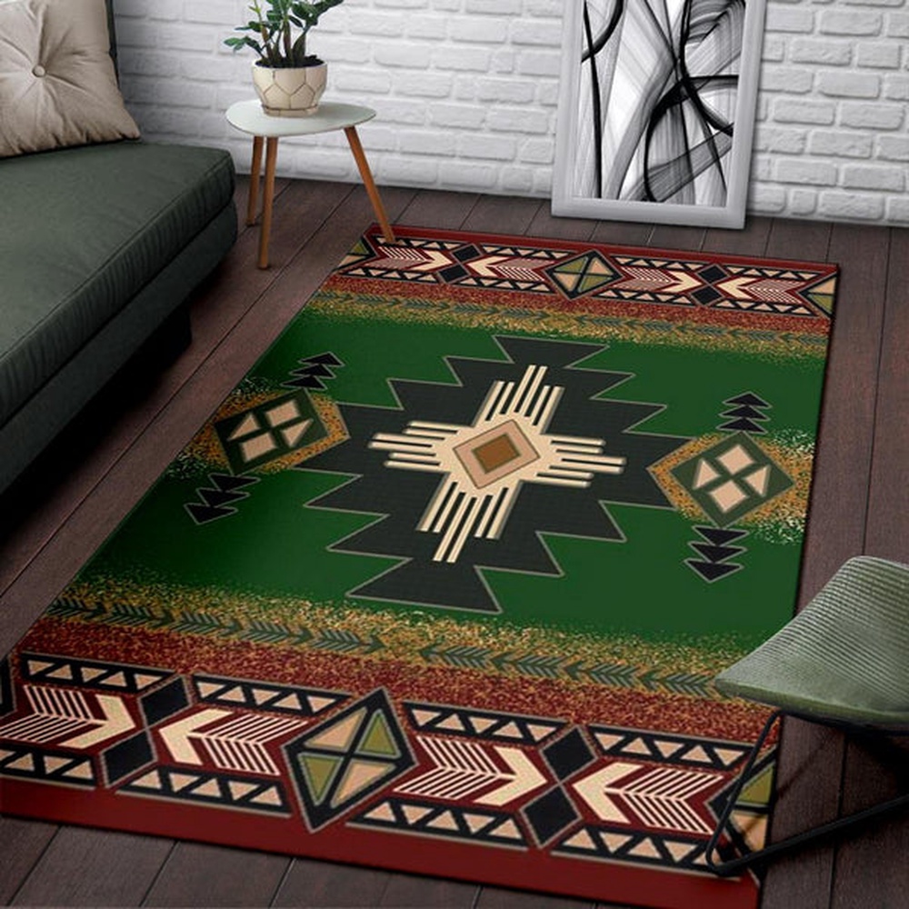 Native American Rug, Native Rugs, Indigenous Design Green Native American Pride Area Rug