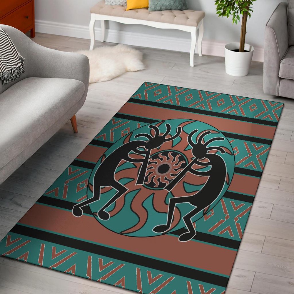 Native American Rug, Native Rugs, Kokopelli Myth Blue Native American Rug Area