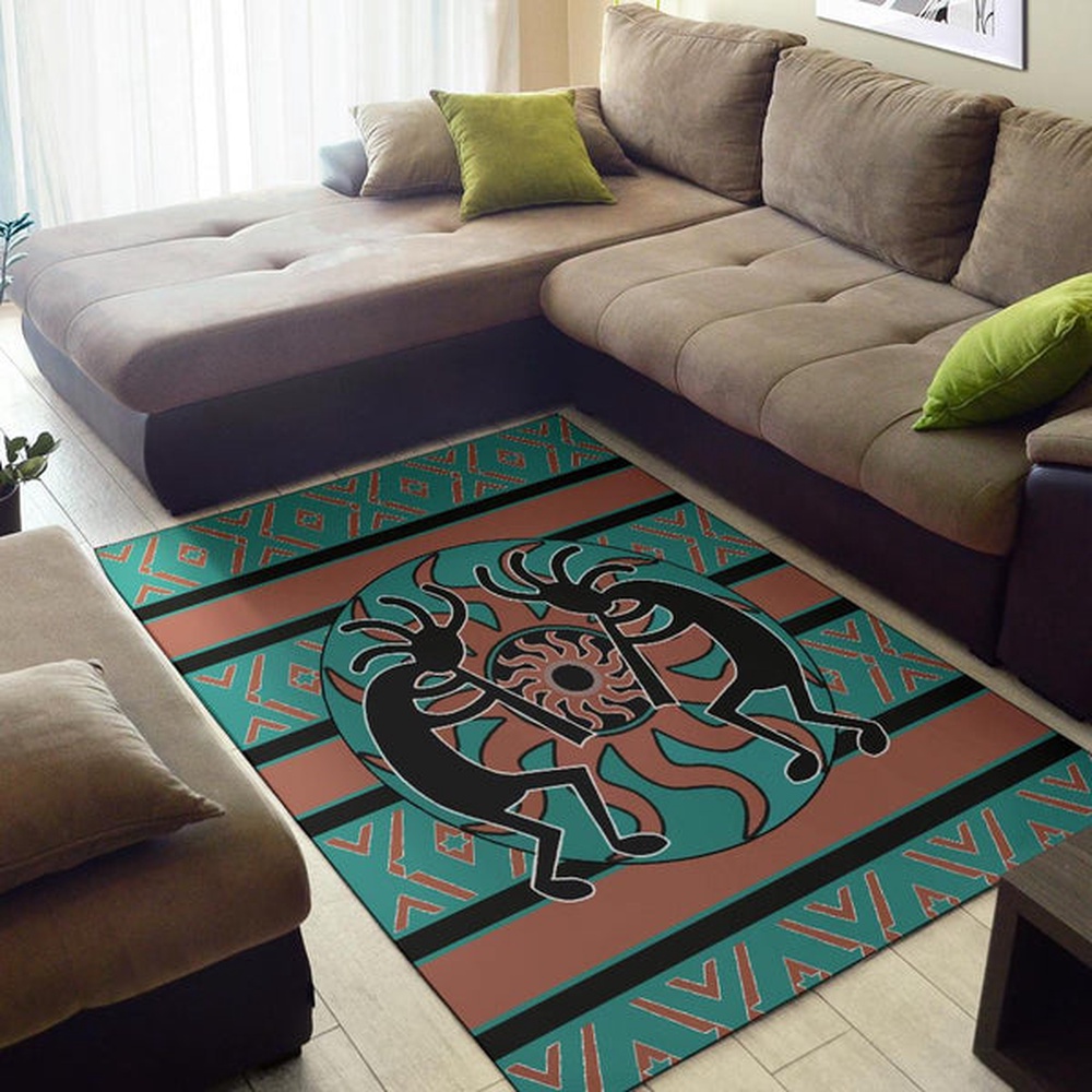 Native American Rug, Native Rugs, Kokopelli Myth Blue Native American Rug Area