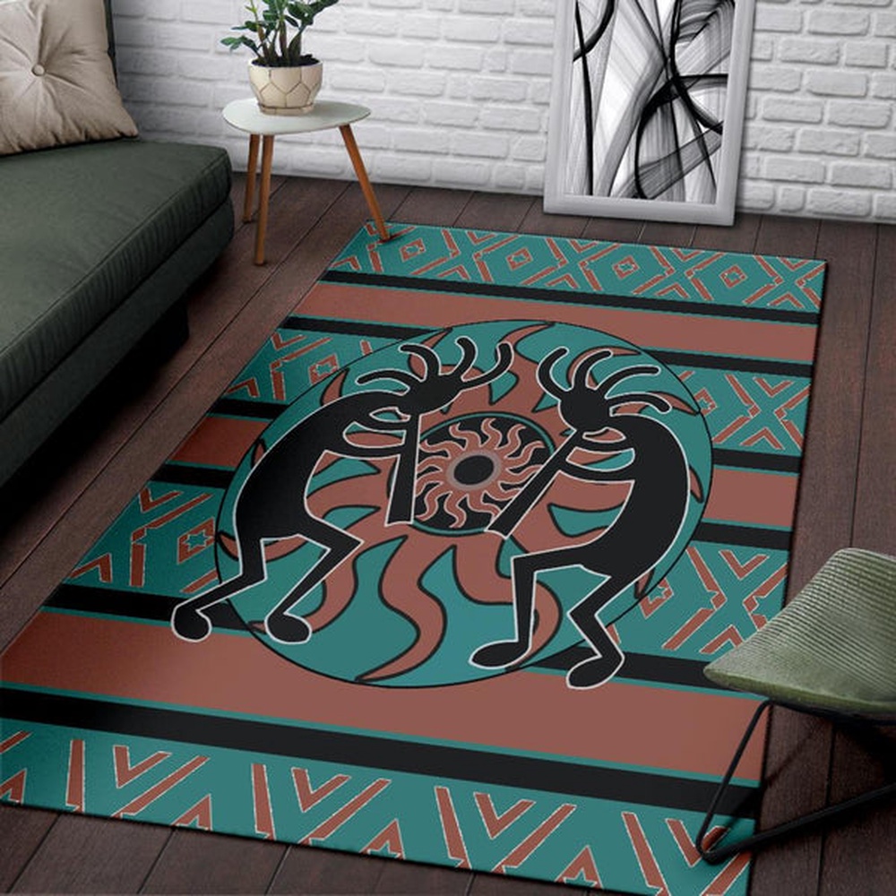 Native American Rug, Native Rugs, Kokopelli Myth Blue Native American Rug Area