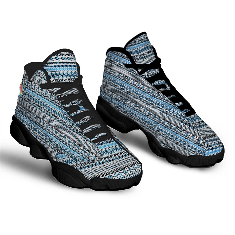 Native American Shoes, American Aztec Blue Native Print Pattern Black Basketball Shoes, Native American Basketball Shoes