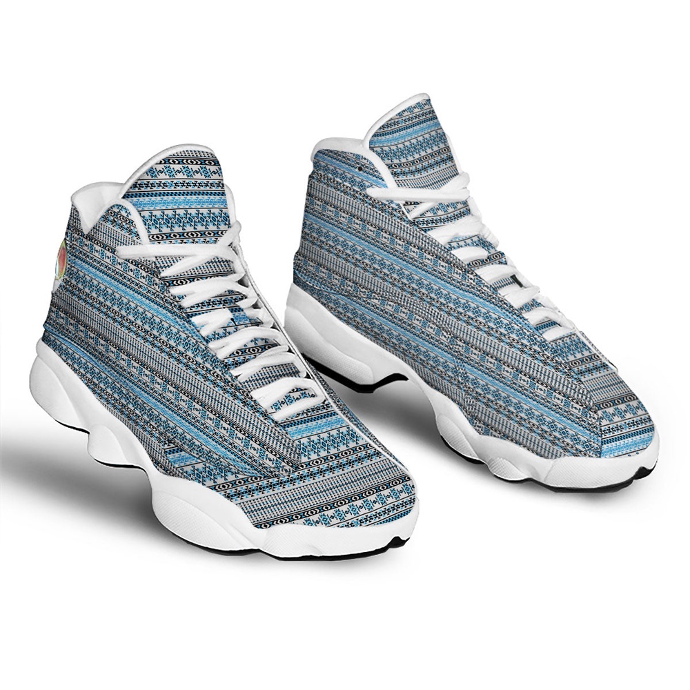 Native American Shoes, American Aztec Blue Native Print Pattern White Basketball Shoes, Native American Basketball Shoes