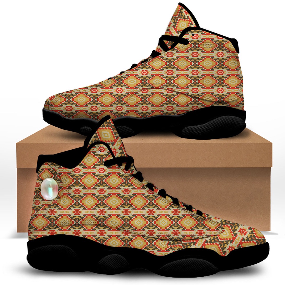 Native American Shoes, American Geometric Native Print Pattern Black Basketball Shoes, Native American Basketball Shoes