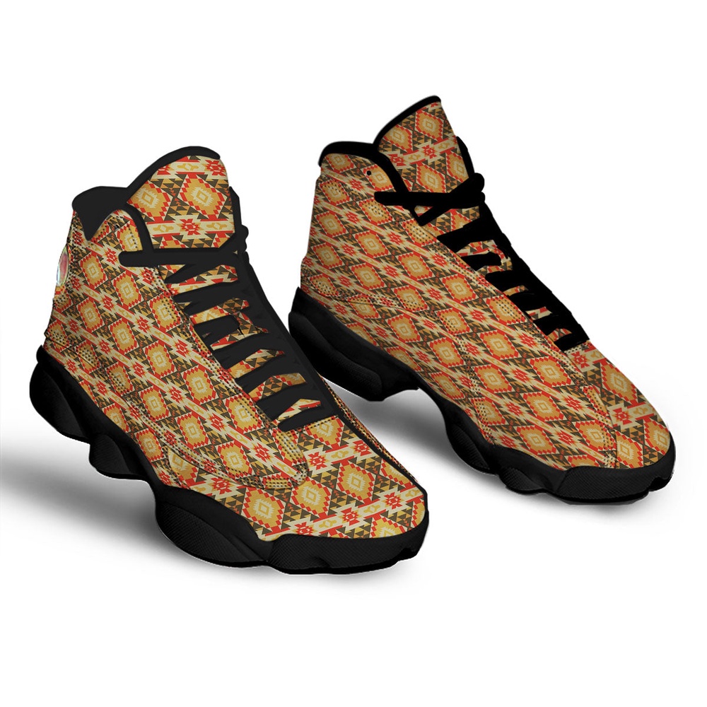 Native American Shoes, American Geometric Native Print Pattern Black Basketball Shoes, Native American Basketball Shoes