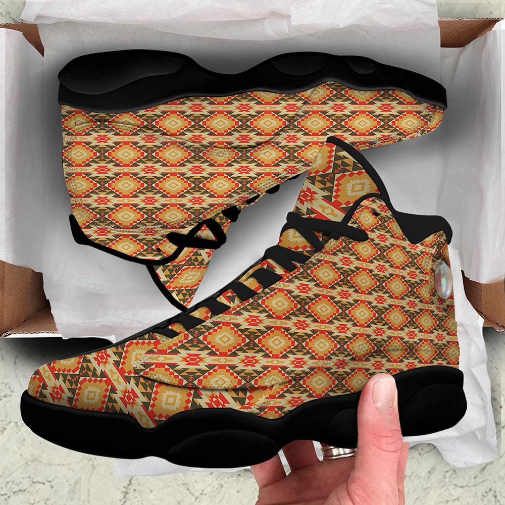 Native American Shoes, American Geometric Native Print Pattern Black Basketball Shoes, Native American Basketball Shoes