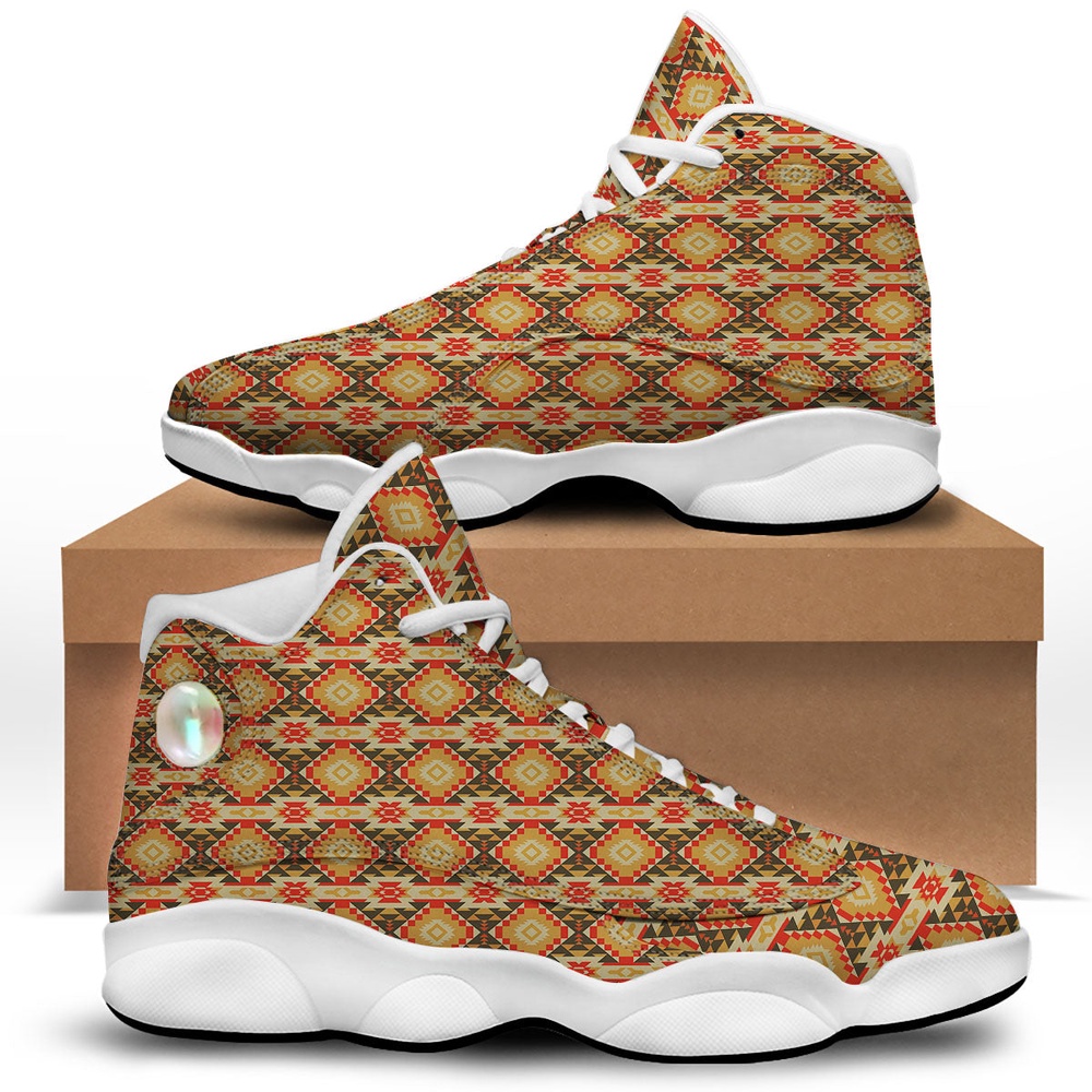 Native American Shoes, American Geometric Native Print Pattern White Basketball Shoes, Native American Basketball Shoes