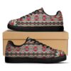 Native American Shoes, American Native Tribal Print Pattern White Low Top Sneakers, Native American Low Top Shoes
