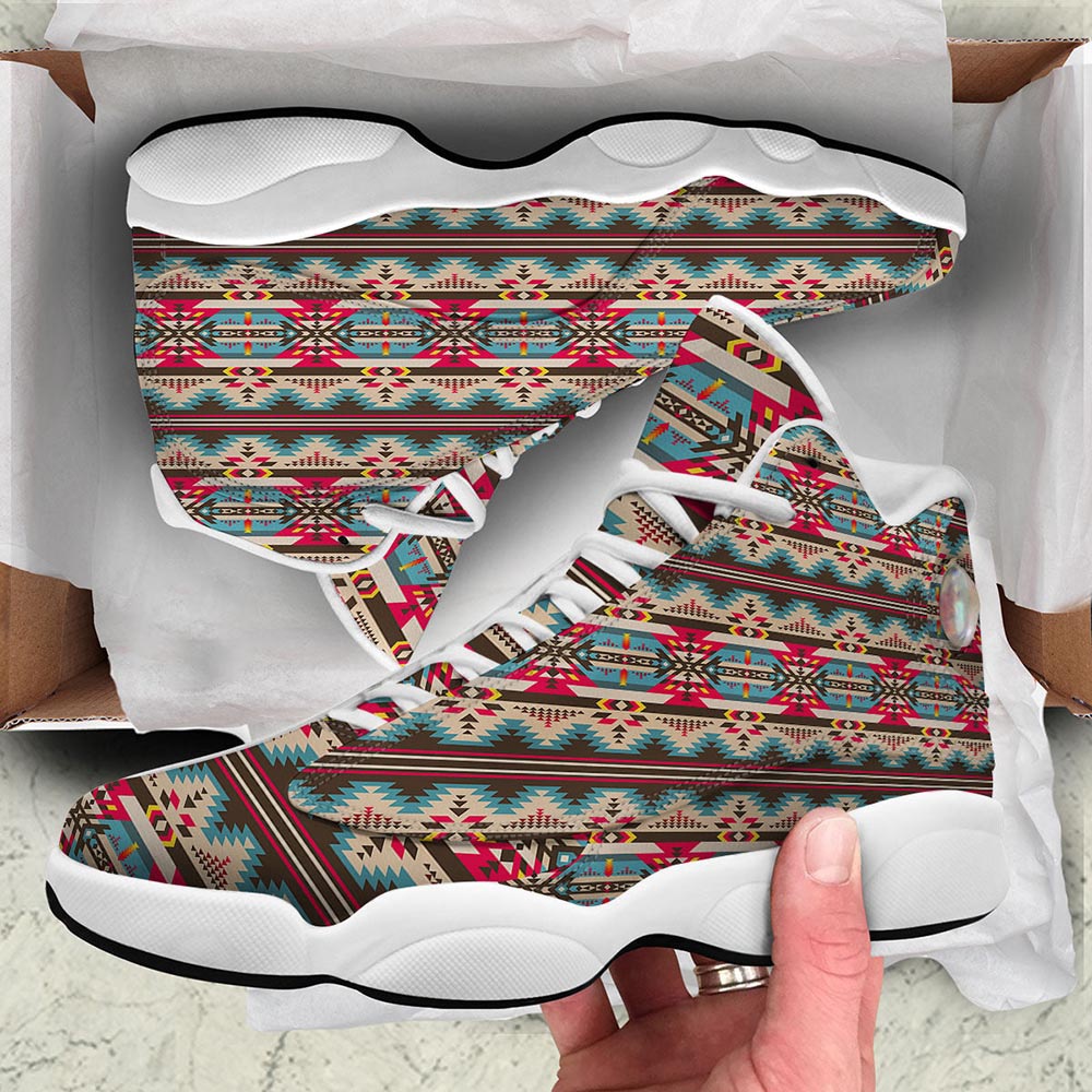 Native American Shoes, American Native Tribal Print Pattern White Basketball Shoes, Native American Basketball Shoes