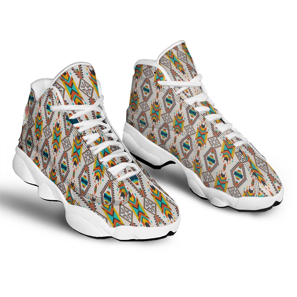 Native American Shoes, American Tribal Native Print Pattern White Basketball Shoes, Native American Basketball Shoes