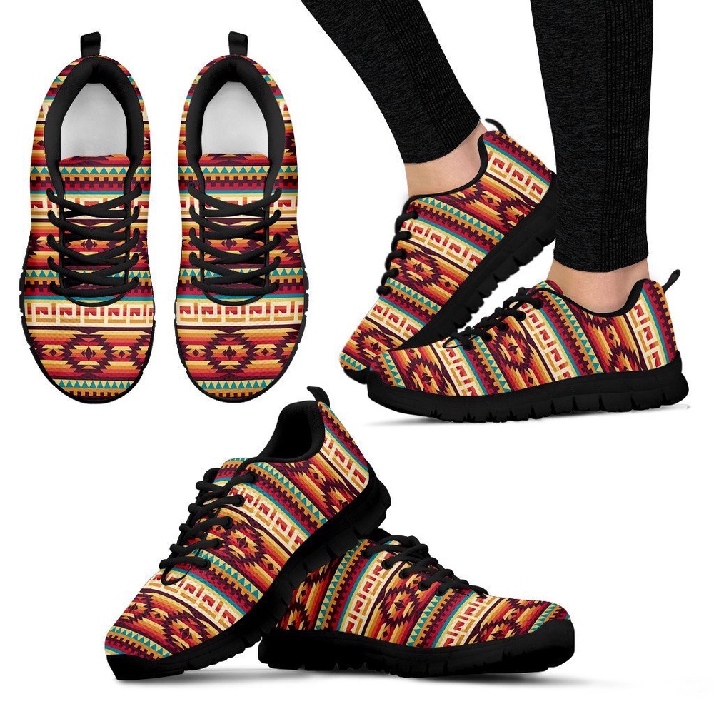 Native American Shoes, Aztec Native American Tribal Navajo Indians Print Women Shoes Sneakers