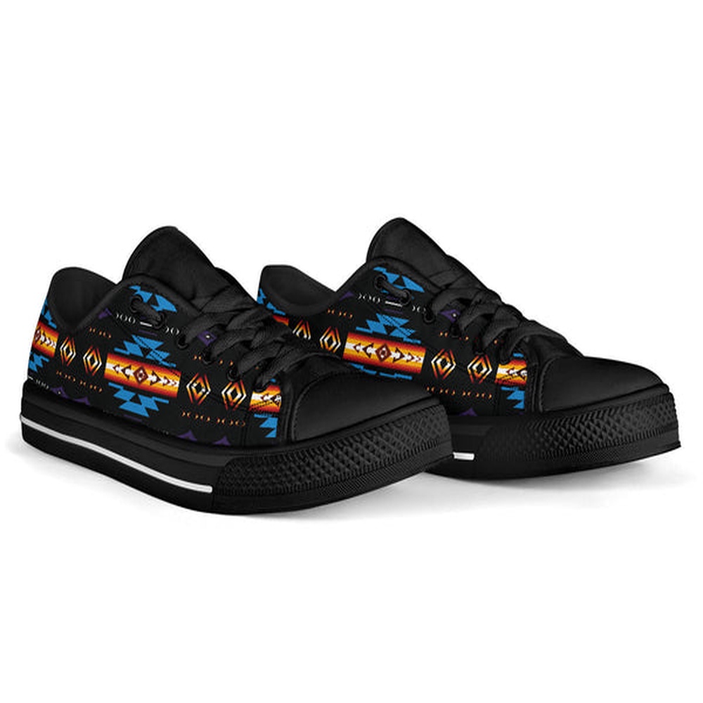 Native American Shoes, Blue Pattern Native Low Top Shoes Black, Native American Low Top Shoes