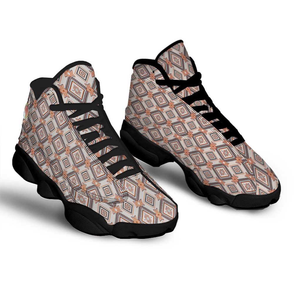 Native American Shoes, Geometric Native American Print Pattern Black Basketball Shoes, Native American Basketball Shoes