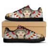 Native American Shoes, Indian Girl Native American Print White Low Top Sneakers, Native American Low Top Shoes