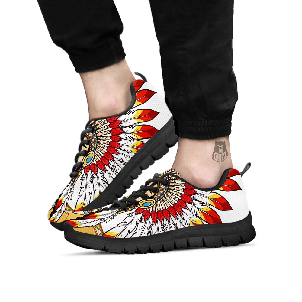 Native American Shoes, Indian Girl Native American Print Black Sneaker