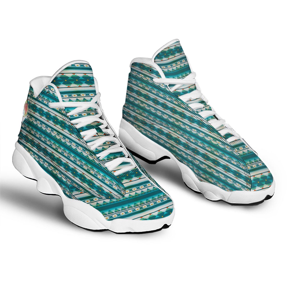 Native American Shoes, Native American Ethnic Print Pattern White Basketball Shoes, Native American Basketball Shoes