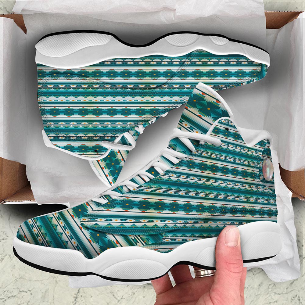 Native American Shoes, Native American Ethnic Print Pattern White Basketball Shoes, Native American Basketball Shoes