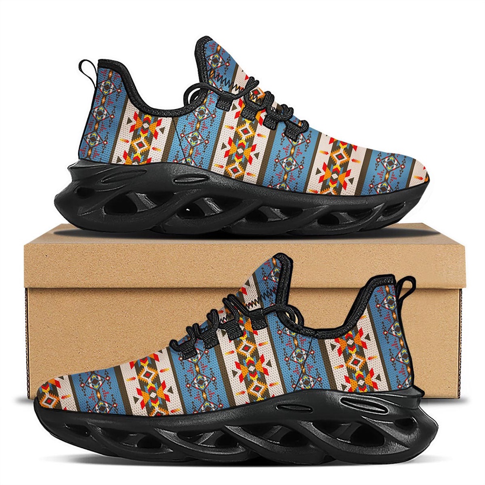 Native American Shoes, Native American Running Shoes, American Native Tribal Navajo Print Black Running Shoes
