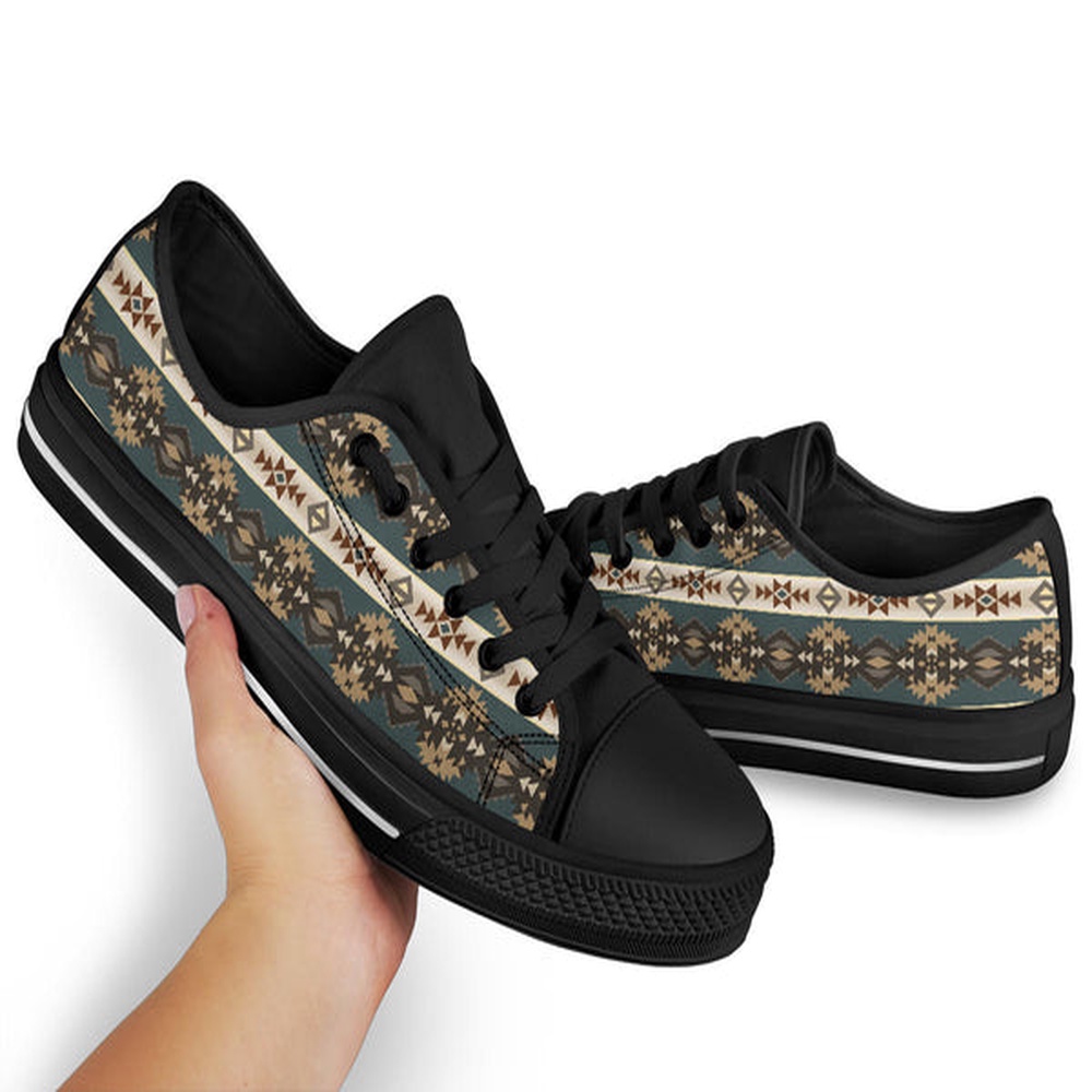 Native American Shoes, Navajo Geometric Seamless Low Top Canvas Shoe, Native American Low Top Shoes