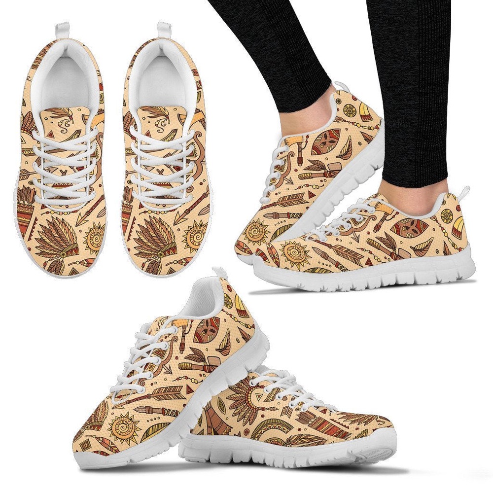 Native American Shoes, Navajo Tribal Aztec Native Indians American Print Women Shoes Sneakers