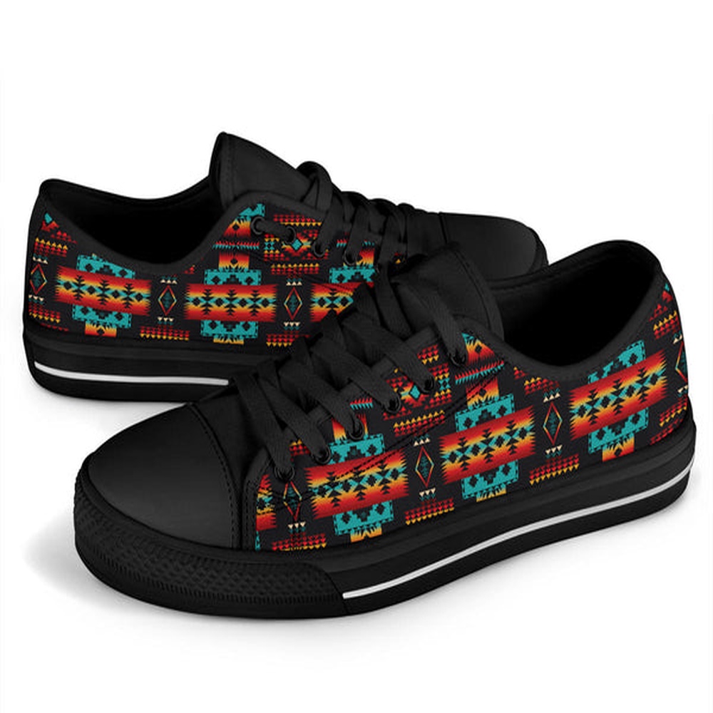 Native American Shoes, Navy Native Tribes Pattern Native American Low Top Shoes, Native American Low Top Shoes