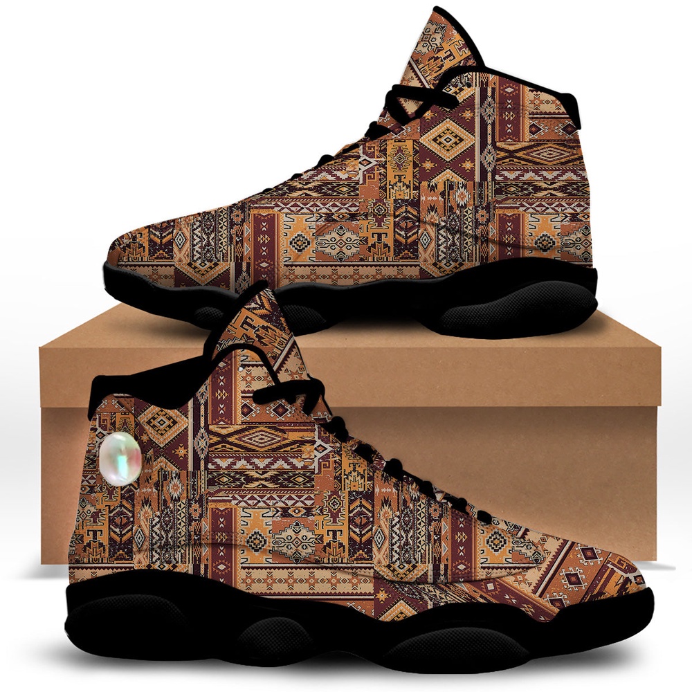 Native American Shoes, Patchwork Grunge Native American Print Pattern Black Basketball Shoes, Native American Basketball Shoes