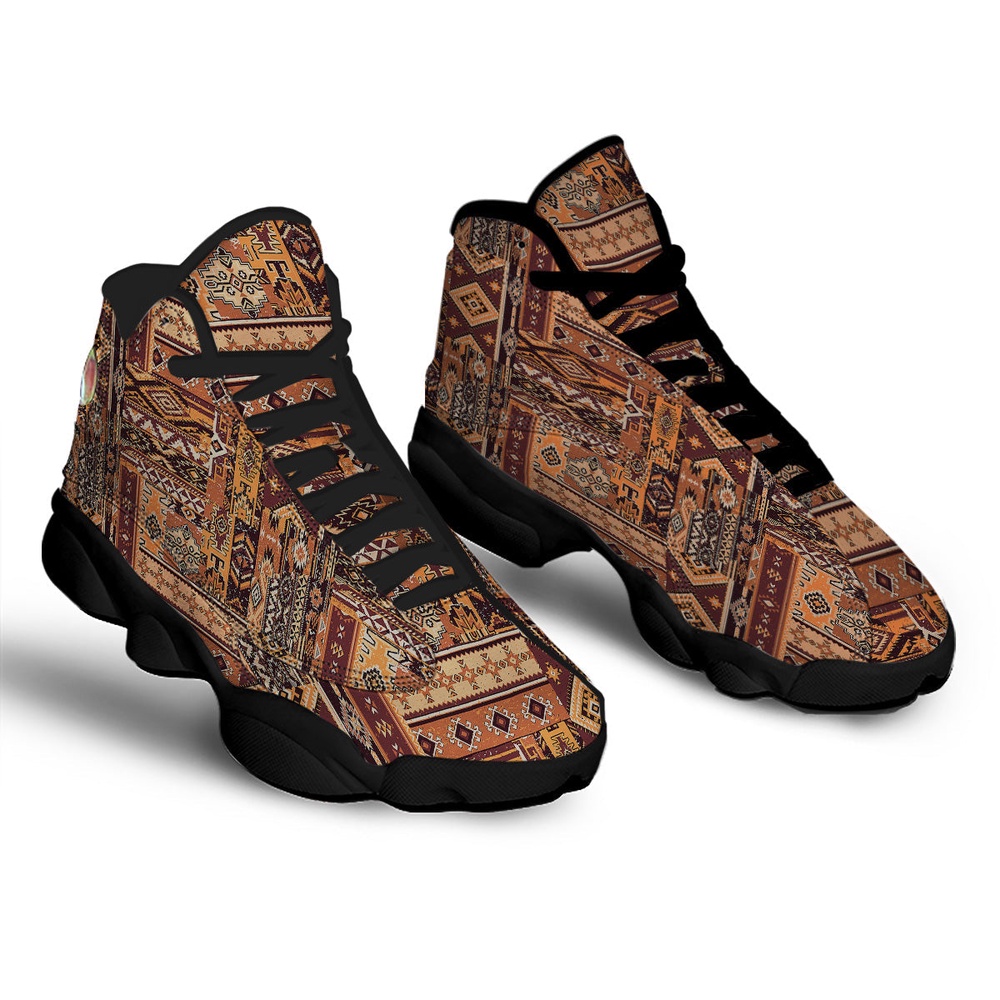 Native American Shoes, Patchwork Grunge Native American Print Pattern Black Basketball Shoes, Native American Basketball Shoes