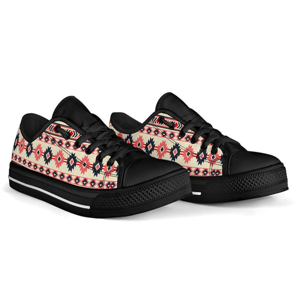 Native American Shoes, Pink & Navy Pattern Native No-Box Low Top Shoes Black, Native American Low Top Shoes